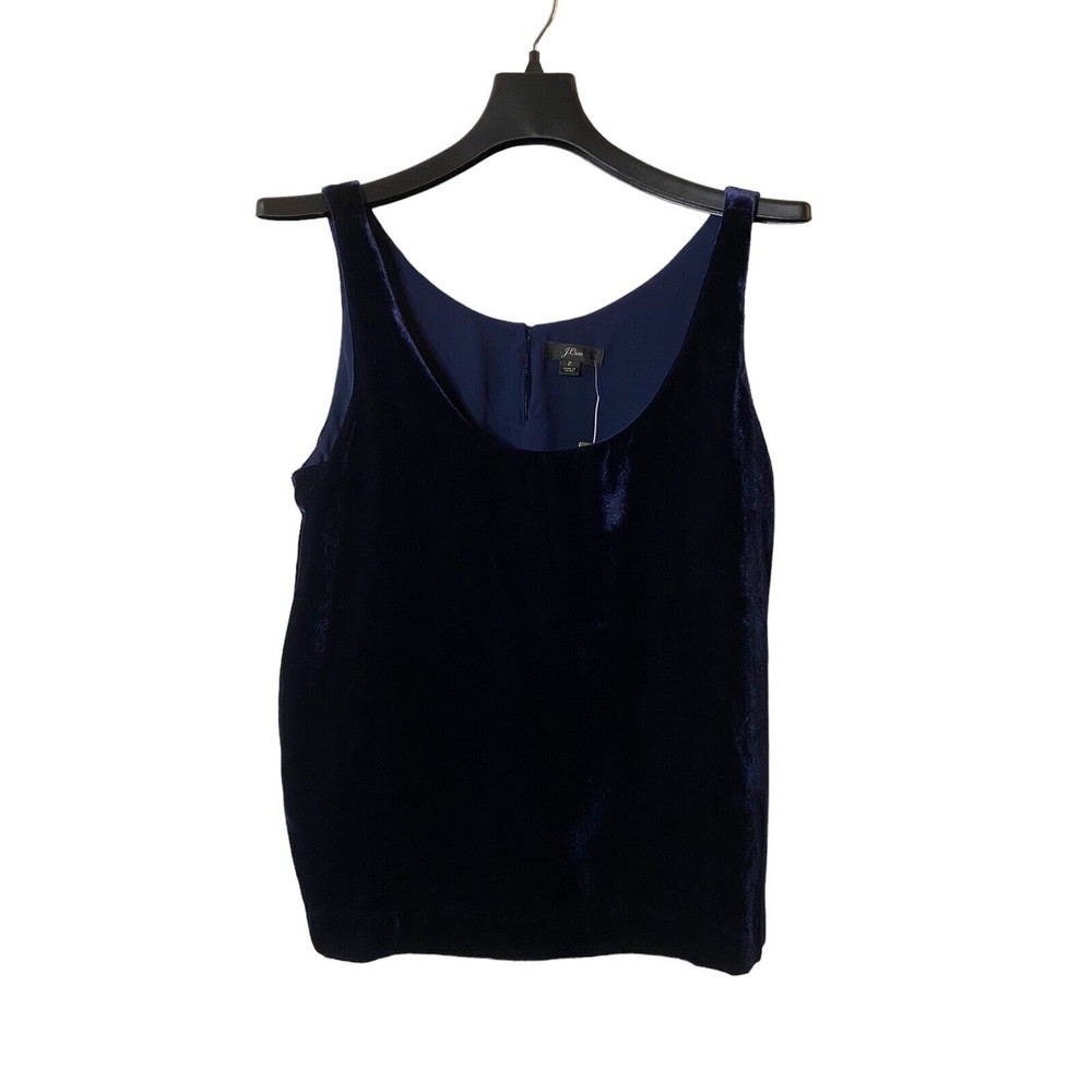 J Crew Blue Velvet Drapey Tank Top Cami Sleeveless Back Keyhole NWT Size 2